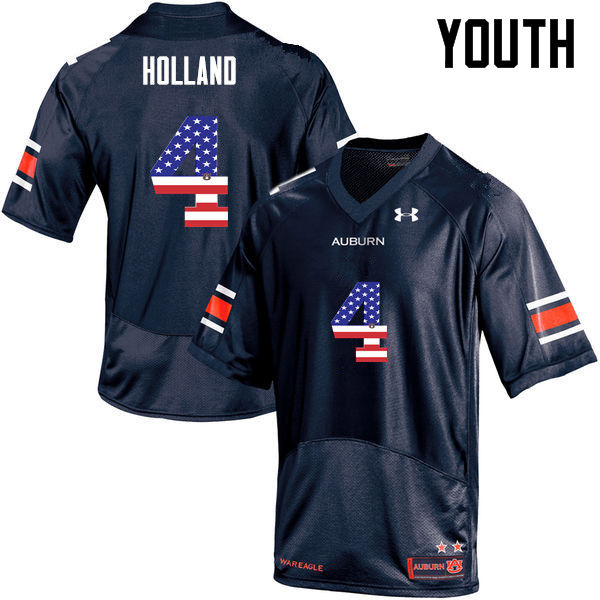 Youth Auburn Tigers #4 Jeff Holland USA Flag Fashion Navy College Stitched Football Jersey